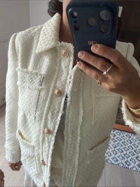 Aqua x Bloomingdales Ivory Bouclé Jacket